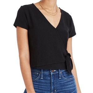 Madewell small black short sleeve wrap top